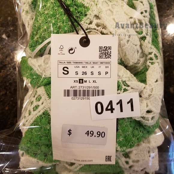 ZARA GREEN CROCHETED TOP SIZE S 2731/291 WHITE SIZE SMALL NWT LONG SLEEVE - Picture 9 of 9